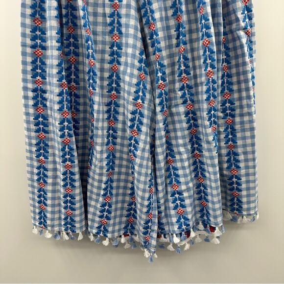 DoDo Bar Or Fernanda Wide Leg Gingham Embroidered Tassel High Rise Pants Sz L - Picture 3 of 13